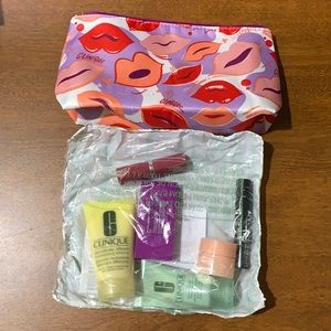 Clinique cosmetic bag with Clinique products